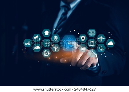 AI Artificial Intelligence technology digital for cyber digital transformation technology of ideas and global. Business industry analysis learning and communication system. internet of things IoT