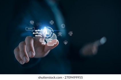 AI, Artificial intelligence technology, Machine learning, Marketing data analysis with Ai, Analyzing customer behavior, Data science, Assistant automation software, Chatbot on business network.