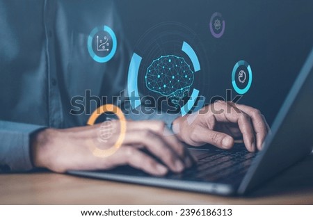 ai, artificial intelligence, intelligence, technology, smart, innovation, learning, digital, device, hand. typing data to learning neural network link technology for training artificial intelligence.