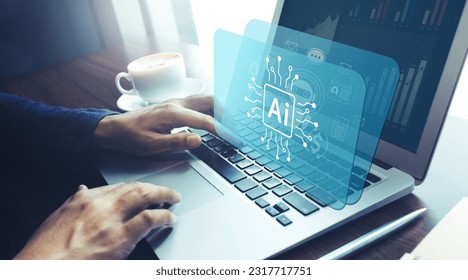 ai Artificial Intelligence technology for work performance.globalization and analytics management concepts