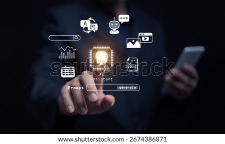 AI assistant agent interface with human interaction, representing smart technology, automation, and personalized AI solutions designed to enhance everyday tasks, work efficiency, and collaboration.