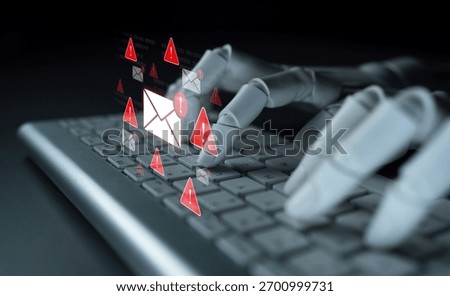 An AI assistant provides a real-time security warning for email threats. The automated system detects a potential phishing attack or malware, protecting communication and data. Parse