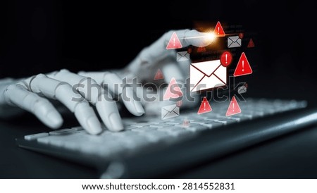 An AI assistant provides a real-time security warning for email threats. The automated system detects a potential phishing attack or malware, protecting communication and data. Parse