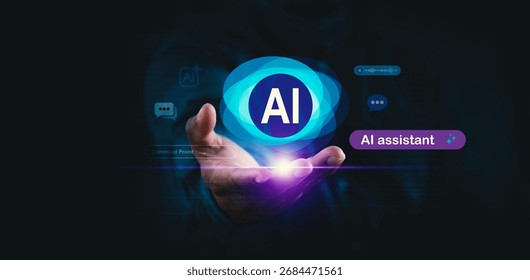 AI Assistant Technology – Artificial Intelligence in Digital Interaction, highlights modern AI-powered tools, virtual assistants, automation, and advanced technology for communication and productivity