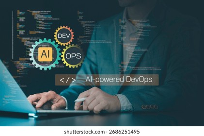 AI automation DevOps software development concept with code architecture agentic AI assistants for artificial intelligence integration, programming, testing, cloud operations in modern tech systems
