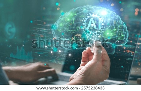 AI, Big Data, and business analytics icons represent the integration of advanced technology in analyzing graphs, business data, and market trends, driving strategic decisions and innovative solutions.