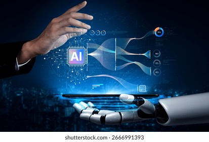 AI brain processes big data with generative AI, LLMs, and machine learning to support business decisions, prompt engineering, and future agentic artificial intelligence systems. spline