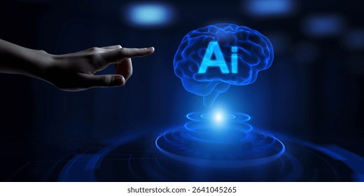 AI Brain Visualization in Digital Transformation, Machine Learning, Data Processing, and Business Technology Concept.