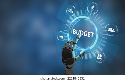 AI Budget Planner And Mangement By Robot. Company Budget Allocation For Business Or Project Management. Effective And Smart Budgeting. Plan, Review, Approve, Allocate, Analyze And Optimize Budgets