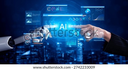 AI business intelligence interface featuring real-time AI data visualization, predictive AI model graphs, and automated report tools driven by AI artificial intelligence for business solution. Corpus