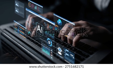 AI business intelligence interface featuring real-time AI data visualization, predictive AI model graphs, and automated report tools driven by AI artificial intelligence for business solution. Corpus