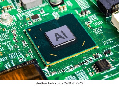 AI Central Processing Unit, A close up view of a computer AI central processing unit CPU on motherboard, Artificial Intelligence