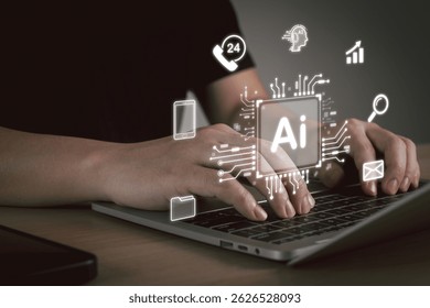 Ai Chat. business people working on laptop computer, concept of artificial intelligence, machine learning, data analysis, digital innovation, future technology trends, digital marketing concept