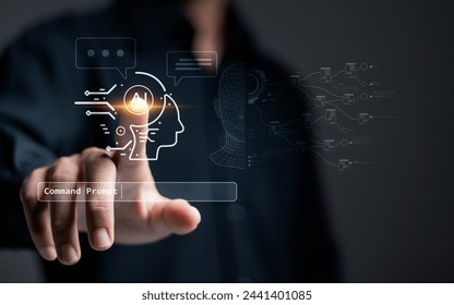 AI, Chatbot artificial intelligence technology concept. Artificial intelligence technology will automatically reply to messages. Using the command prompt to generate whatever you want.