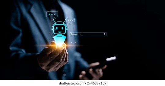 AI, Chatbot artificial intelligence technology concept. Artificial intelligence technology will automatically reply to messages. Using the command prompt to generate whatever you want.