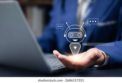 AI, Chatbot artificial intelligence technology concept. Artificial intelligence technology will automatically reply to messages. Using the command prompt to generate whatever you want.