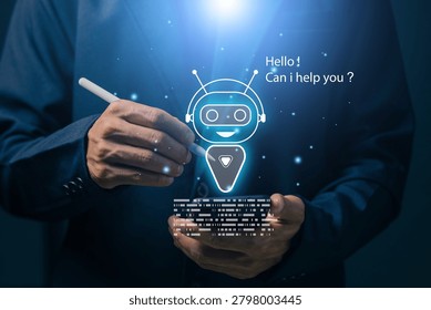 AI chatbot assistant concept with virtual customer support interface. Artificial intelligence technology, automated communication, digital help desk, conversational service, and smart interaction.