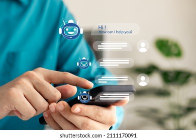 AI Chatbot intelligent digital customer service application concept, computer mobile application uses artificial intelligence chatbots automatically respond online messages to help customers instantly