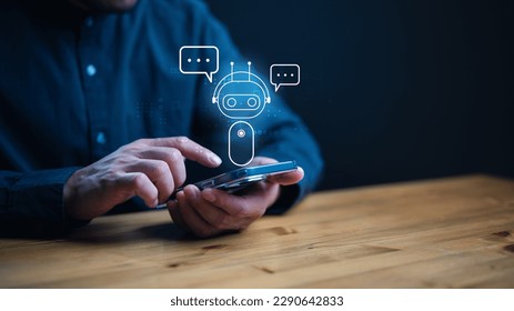 AI Chatbot intelligent digital customer service application concept, computer mobile application uses artificial intelligence chatbots automatically respond online messages to help customers instantly