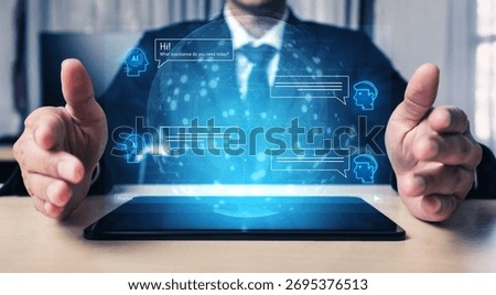 AI chatbot interface facilitates communication, chatbot, and AI interaction for automated user support and information exchange Vouch