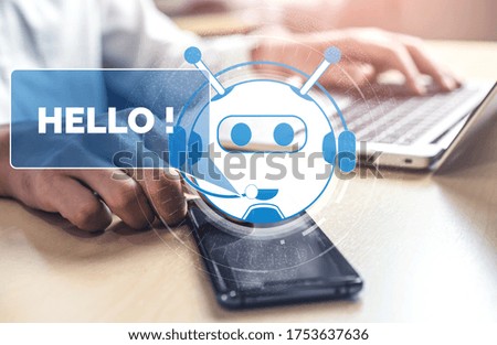 AI Chatbot smart digital customer service application concept. Computer or mobile device application using artificial intelligence chat bot automatic reply online message to help customers instantly.