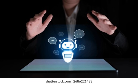 AI chatbot virtual assistant interacting with users through AI conversation bubbles, symbolizing AI automation, smart communication, and AI digital artificial intelligence help support Latch