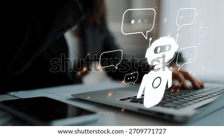 AI chatbot virtual assistant interacting with users through AI conversation bubbles, symbolizing AI automation, smart communication, and AI digital artificial intelligence help support Marrow