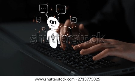 AI chatbot virtual assistant interacting with users through AI conversation bubbles, symbolizing AI automation, smart communication, and AI digital artificial intelligence help support Marrow