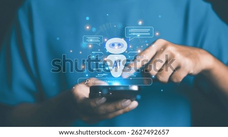 AI chatbots with virtual assistant tools and icons representing business, technology, and customer support, while also generating content and communicating through on-screen chat boxes.