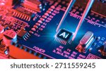 Ai Chips, AI microprocessor, Artificial intelligent memory computer processor on circuit board concept.