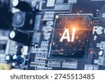 Ai Chips, AI Microprocessor, Artificial intelligent memory computer CPU processor on circuit board concept