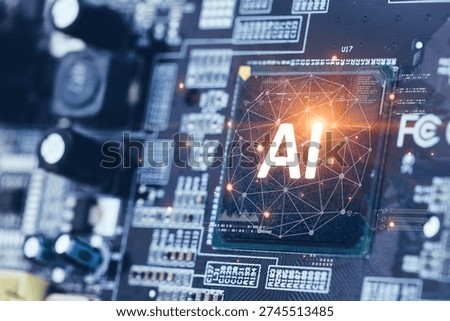 Ai Chips, AI Microprocessor, Artificial intelligent memory computer CPU processor on circuit board concept