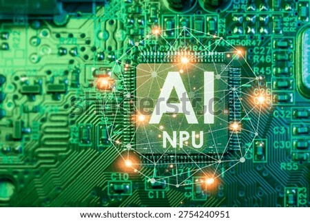 Ai Chips, AI NPU Microprocessor, Discrete Artificial intelligent computer processor on circuit board modern central processing units.