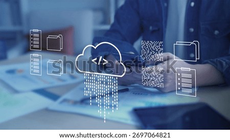 AI Cloud storage database system, file storage digital transformation technology, file access, doc sharing business finance, AI-powered analyze big data analyze, AI showing charts and performance