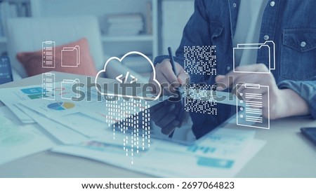 AI Cloud storage database system, file storage digital transformation technology, file access, doc sharing business finance, AI-powered analyze big data analyze, AI showing charts and performance