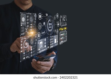 Ai commerce image recognition technology Applications buy things online final sale offer details flash sale banner template design web social media shopping online Hand UI User interface programmer Ai