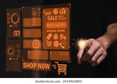 Ai commerce image recognition technology Applications buy things online final sale offer details flash sale banner template design web social media shopping online Hand UI User interface programmer Ai