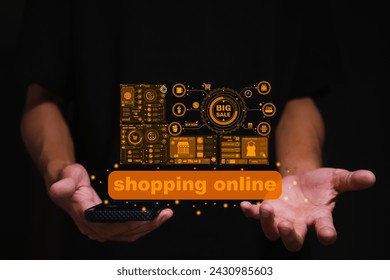 Ai commerce image recognition technology Applications buy things online final sale offer details flash sale banner template design web social media shopping online Hand UI User interface programmer Ai