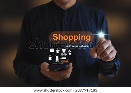 Ai commerce image recognition technology Applications buy things online final sale offer details flash sale banner template design web social media shopping online Hand UI User interface programmer Ai