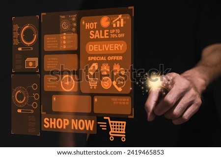 Ai commerce image recognition technology Applications buy things online final sale offer details flash sale banner template design web social media shopping online Hand UI User interface programmer Ai
