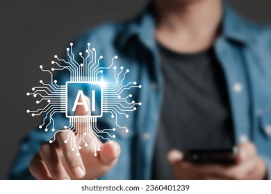 AI computing concept, future business and software development coding. Man working on developing artificial intelligence technology for learning. - Shutterstock ID 2360401239