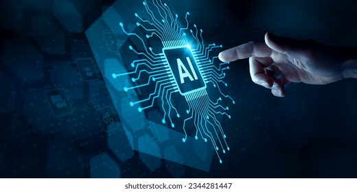 AI computing with neural engine CPU. Artificial Intelligence for big data analytics, robotic process automation. Man working on neural network microchip for hardware accelerated machine learning.