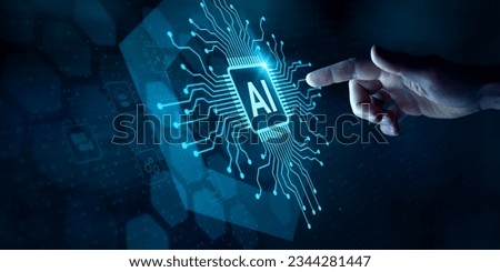AI computing with neural engine CPU. Artificial Intelligence for big data analytics, robotic process automation. Man working on neural network microchip for hardware accelerated machine learning.