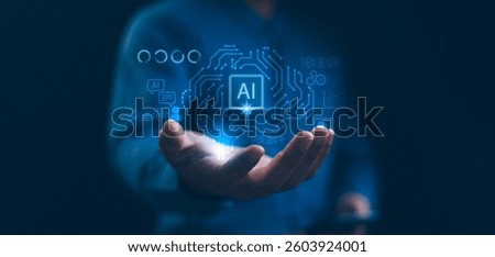 Ai, concept of artificial intelligence. Analytic, automation, machine learning and an autonomous brain. Big data management, computer connection information intelligence technology, Automated robotic.