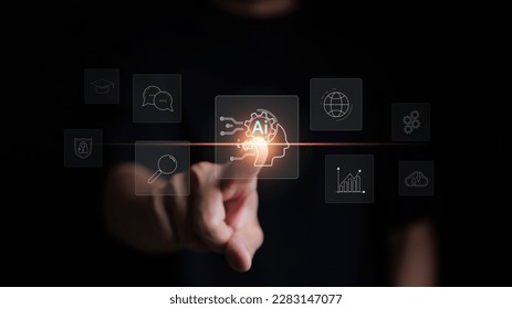 Ai, the concept of artificial intelligence use analytics, automation, and an autonomous brain. big data management, computer connection information intelligent technology, Chat Bot, Automate robotic,
