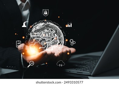 Ai, the concept of artificial intelligence use analytics, automation, and an autonomous brain. big data management, computer connection information intelligence technology, ChatGPT, Automated robotic,