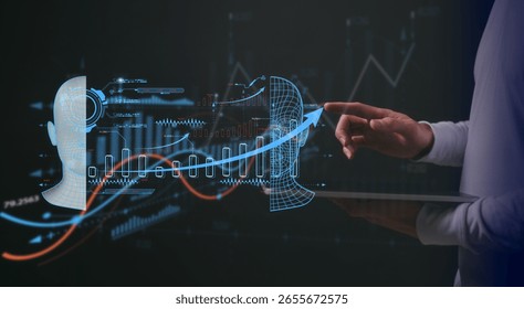 Ai concept, man using digital tablet and ai icons in Digital transformation technology strategy internet of things. transformation of ideas adoption of technology in business in the digital age