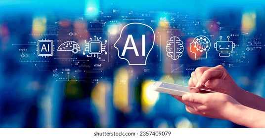AI concept with person using a smartphone in a city at night - Shutterstock ID 2357409079