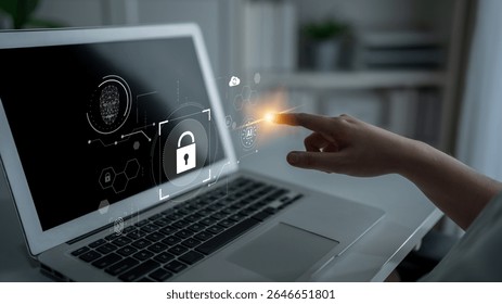 AI cyber security system using biometric authentication and privacy control. Cyber security protects identity, cybersecurity detects threats, cybersecurity ensures safety, and secures data. Latch