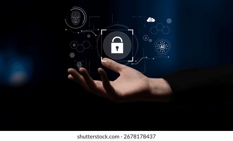 AI cyber security system using biometric authentication and privacy control. Cyber security protects identity, cybersecurity detects threats, cybersecurity ensures safety, and secures data. Latch